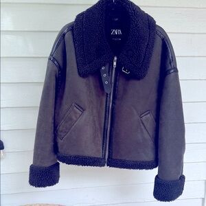 Zara Dark Shearling Jacket